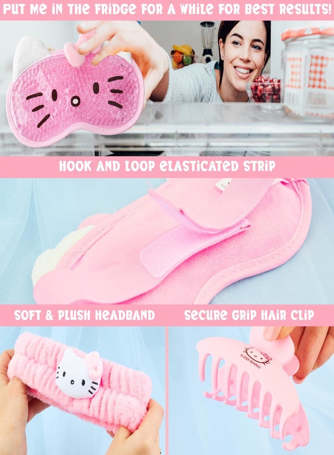 هالو كيتي مجموعة تجميل هيلو كيتي سانريو للنساء والمراهقات مع قناع جل بارد للعين، وعصابة رأس ناعمة للعناية بالبشرة، ومشبك شعر، ووسادات للعين، هدايا كاواي للنساء (هيلو كيتي وردية) - Image 4